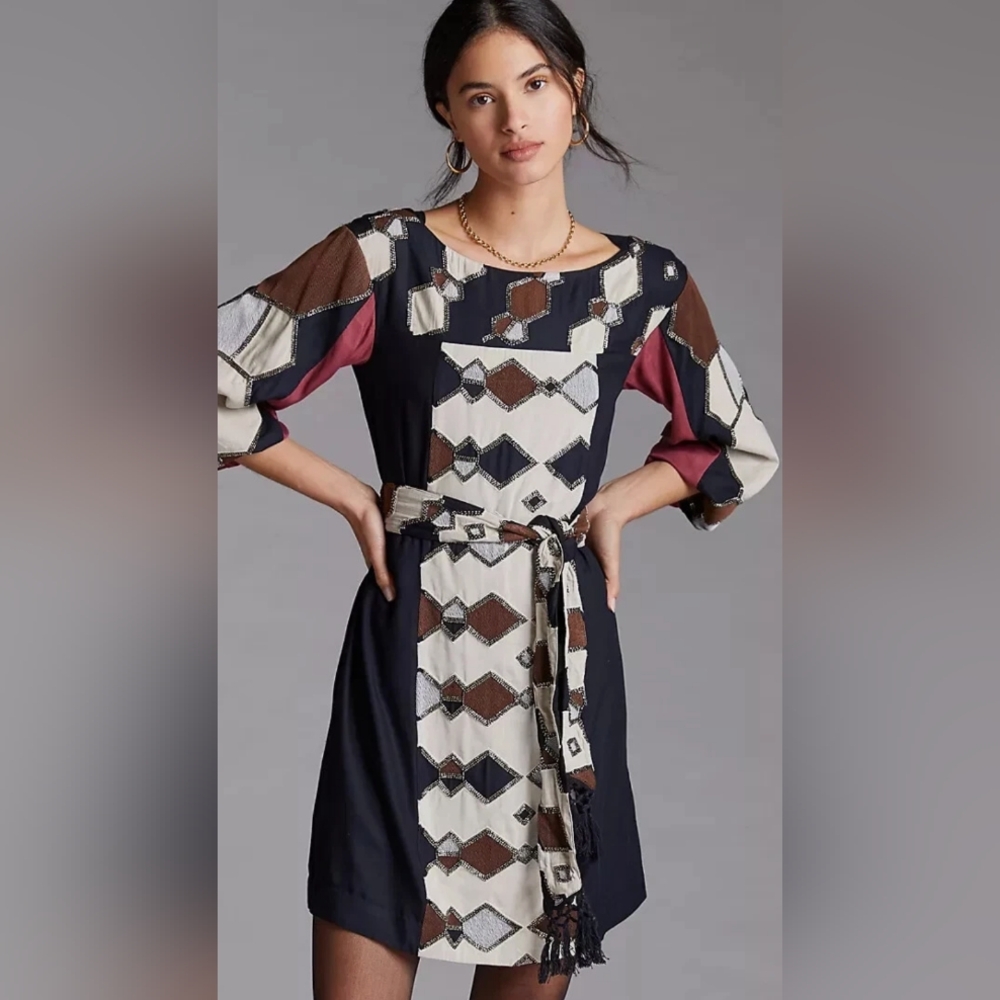 Chic Long Sleeve Geometric Dress